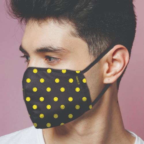 Original Smiley Brand Reusable Anti Viral Face Mask - with 2 Certified Filters- Black AOP