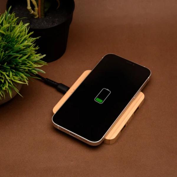Bamboo Wireless Charger with USB Hub 