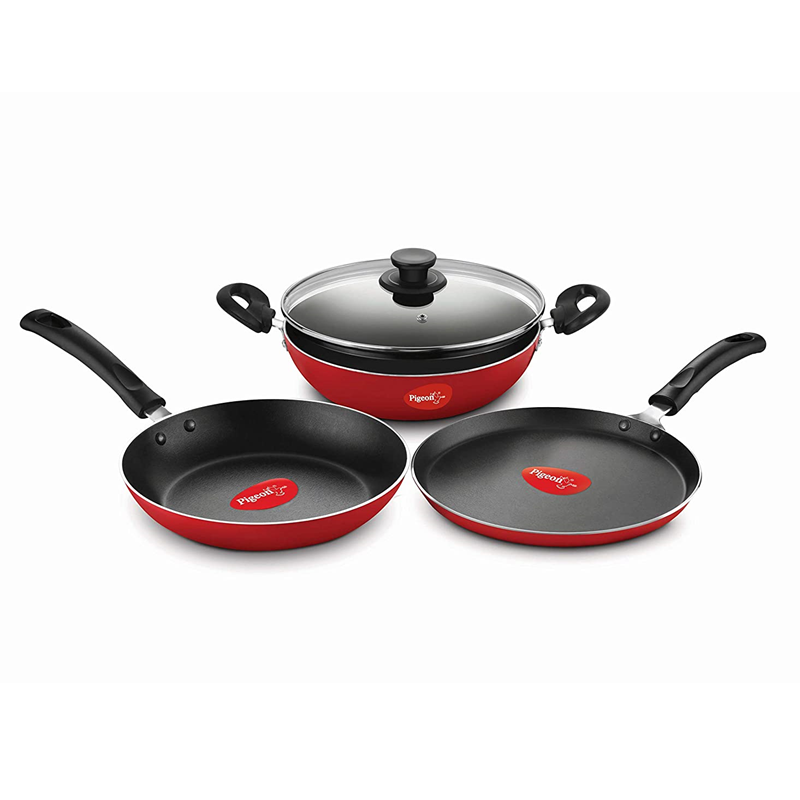 Pigeon Vita 4 PC Induction Base Non Stick Cookware Set - Red