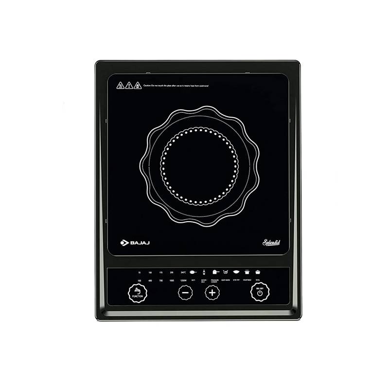 Bajaj Splendid 1200W Induction Cooktop with Pan Sensor and Voltage Pro Technology- Black