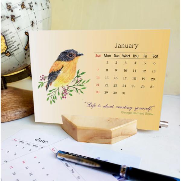 Wooden Desk Calendar with Pen Stand 