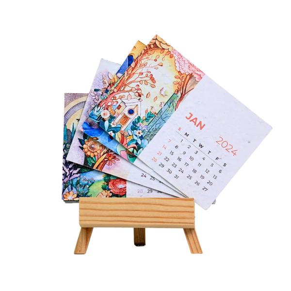 Plantable Calendar with wooden stand 