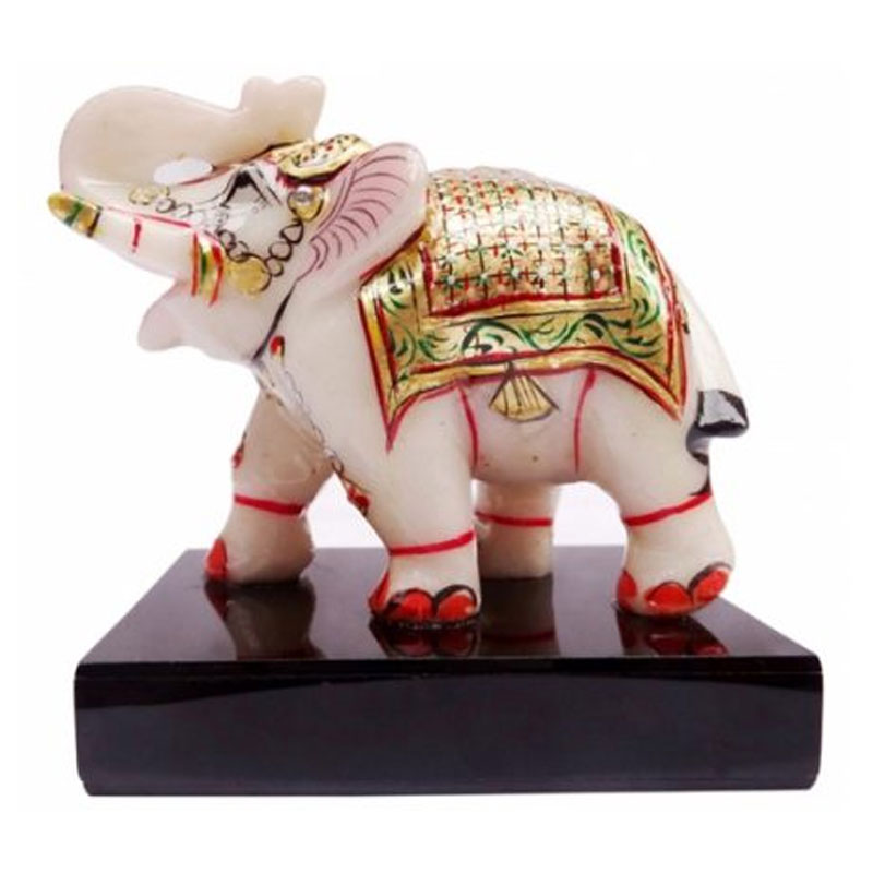 Marble Elephant Red Gold With Base