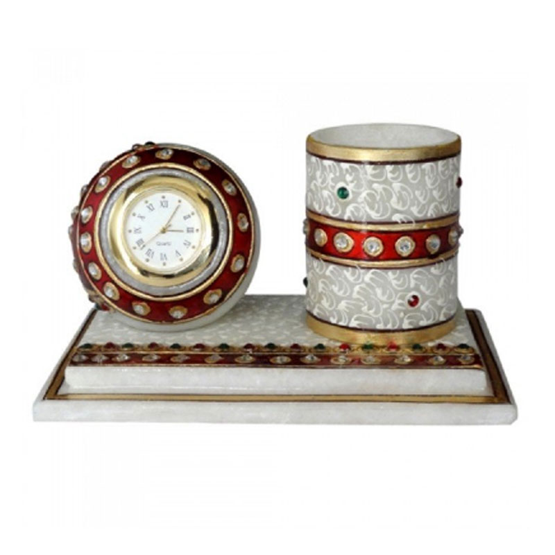Marble Pen Holder With Clock