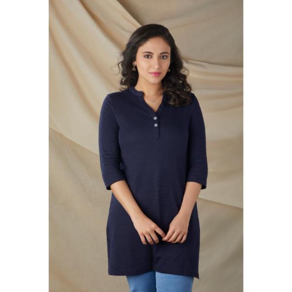 SMALLER FOOTPRINT BAMBOO BLEND KURTI FOR WOMENS in NAVY BLUE 