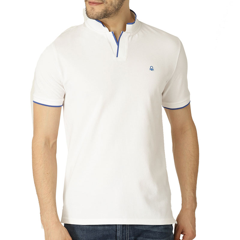 UCB White Solid Mandarin Collar T-shirt