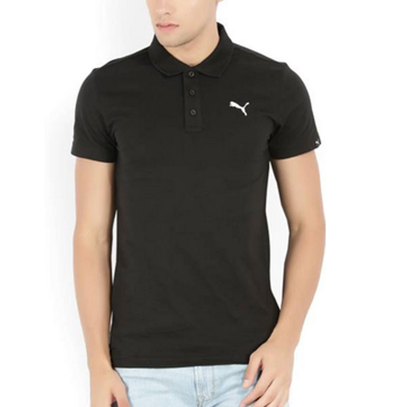 Puma Solid Mens Polo Neck Black T-Shirt