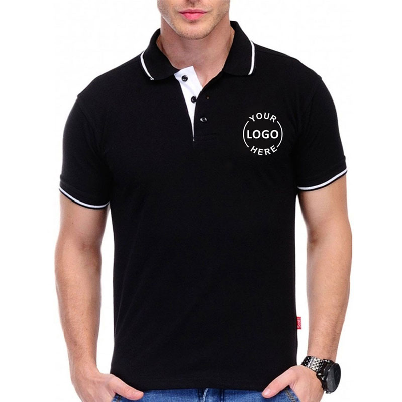 Black With White Tipping Polo T-shirt - Corporate Gifting | BrandSTIK