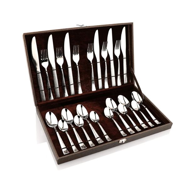 Brodees Stainless Steel Hammered Cutlery Set of 24 Pcs
