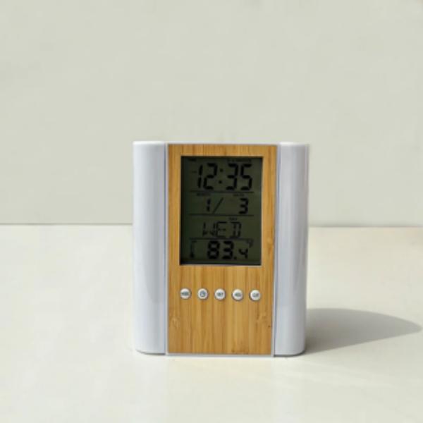 Bamboo Digital Clock With Pen Holder
