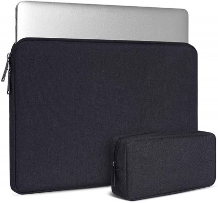 Dynotrek Grade Black 17 6 Inch Laptop Sleeve Case Cover with Charger Pouch Waterproof Slab Canvas Polyester Fabric Soft Indian Fur