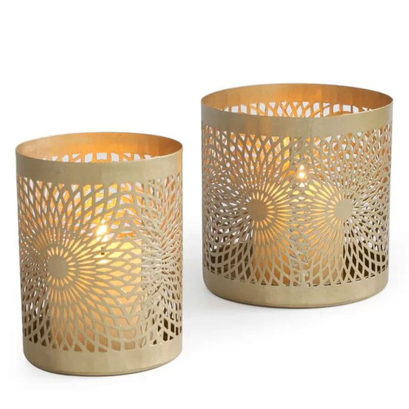 Gold Iron Hurrican Tea Light Holder