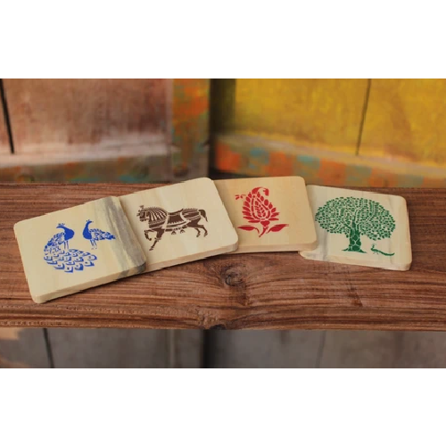 Sanjhi Print Wooden Coasters - Set of 4