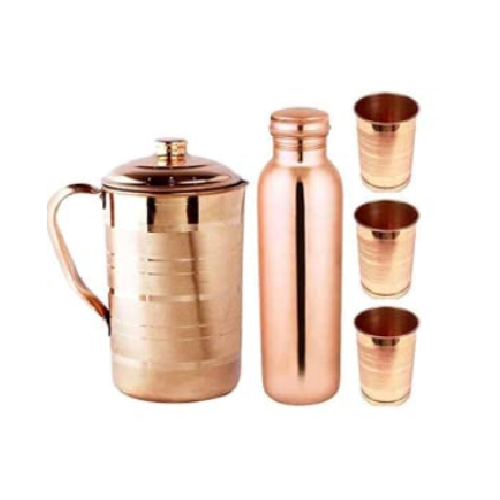 Copper Jug Bottle and Glasses