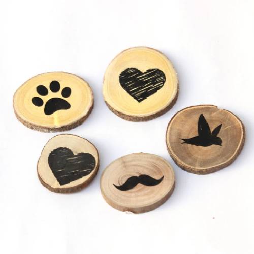 Circular Raw Wooden Magnets - Set Of 5