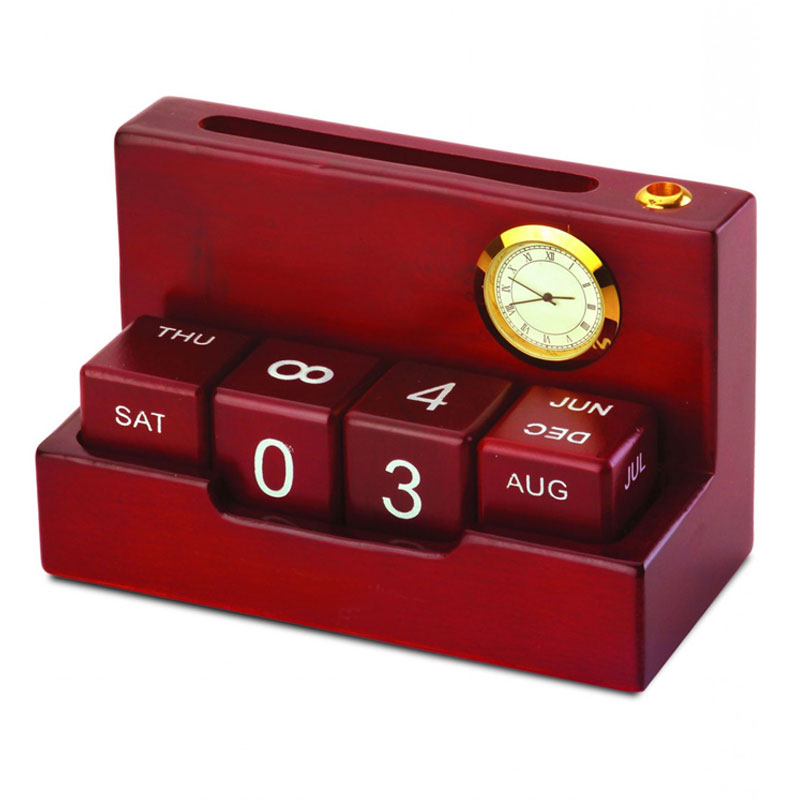 Perpetual Wooden Calendar With Clock