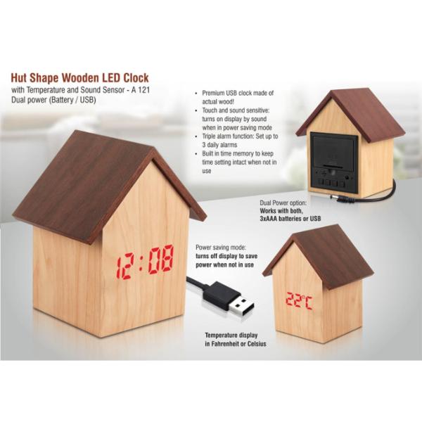 Hut Shape Wooden LED Clock