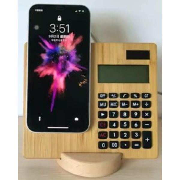 2 in1 Bamboo Calculator Wireless Charger