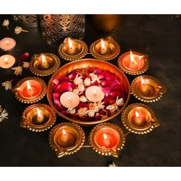Golden Decorative Metal Diya Traditional Urli Bowl