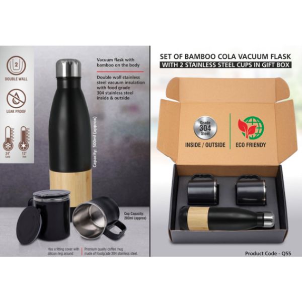 Set of Vacuum Flask with 2 Stainless steel cups in Gift box 