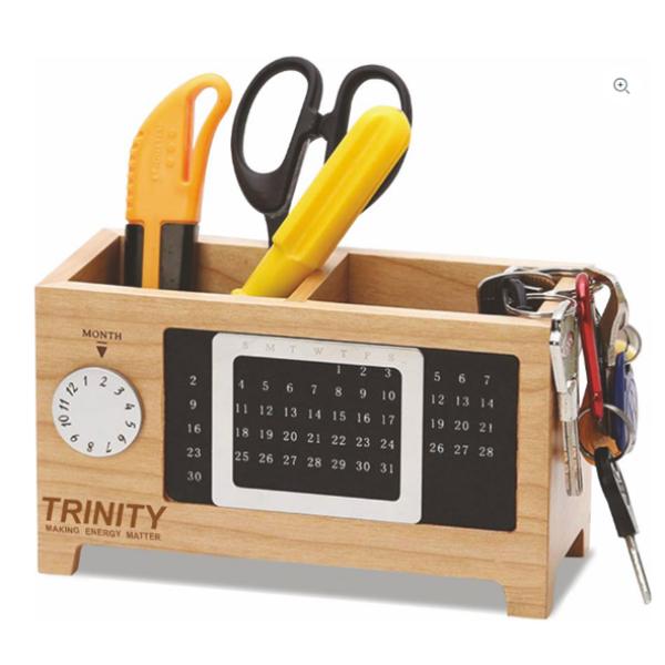 WOODEN DESK ORGANIZER WITH PERPETUAL CALENDAR