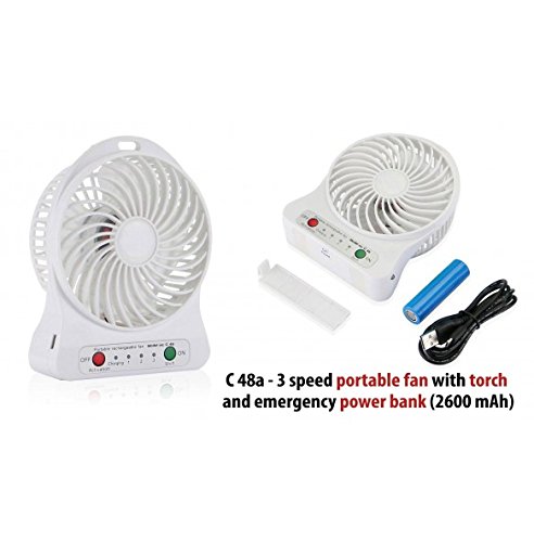 Portable Fan with Torch and Emergency Power Bank