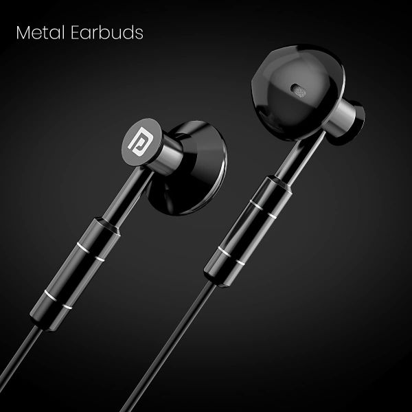 Portronics Ear 1 in-Ear Wired Earphones Crystal Clear Sound with Mic I Metal Earbuds