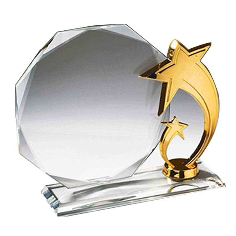 Round Crystal with Brass Star Trophy