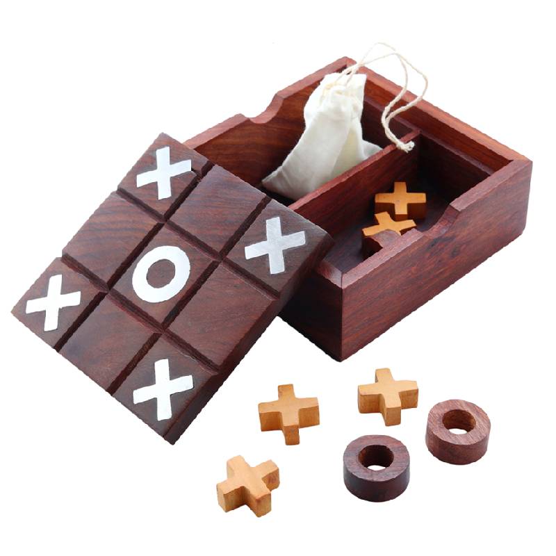 Tic Tac Toe and Solitaire 2-in-1 Travel Board Game - Brown