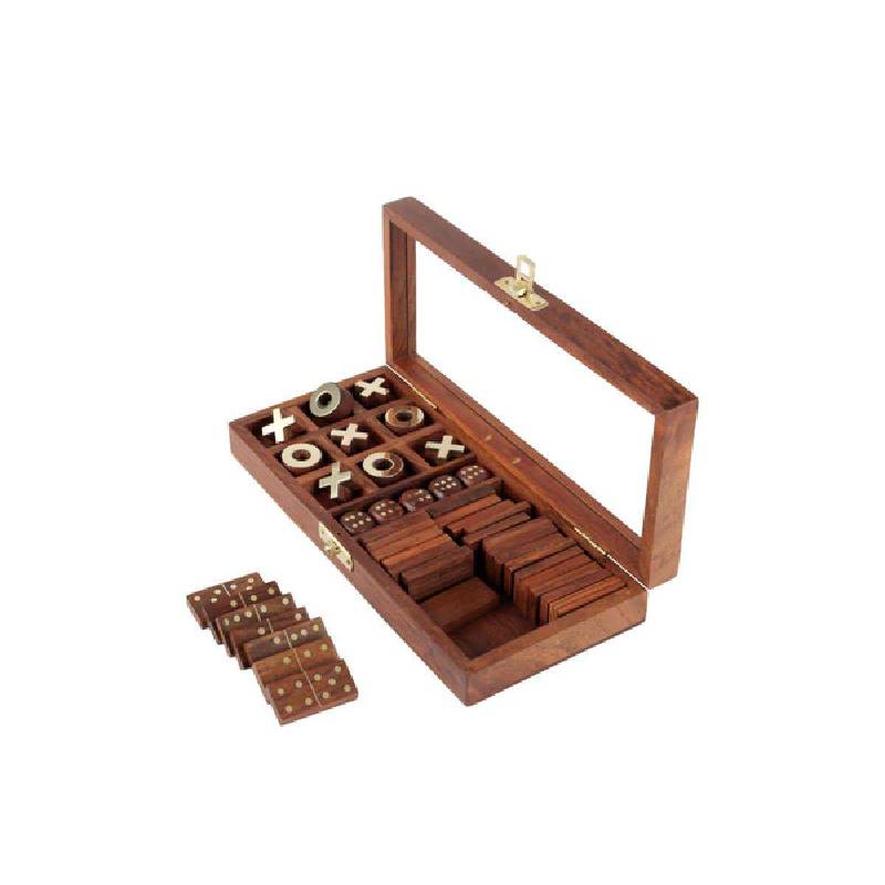  Wooden 3-in-1 Game Set 28 Dominoes