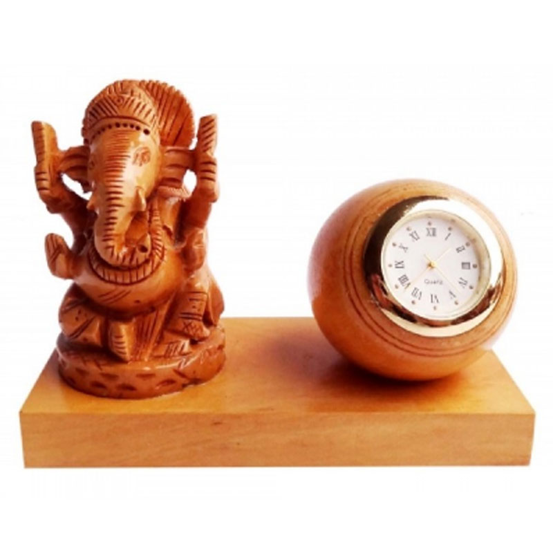 Wooden GaneshJi with Clock