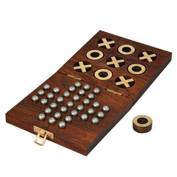 Wooden Tic Tac Toe and Solitaire Board Game