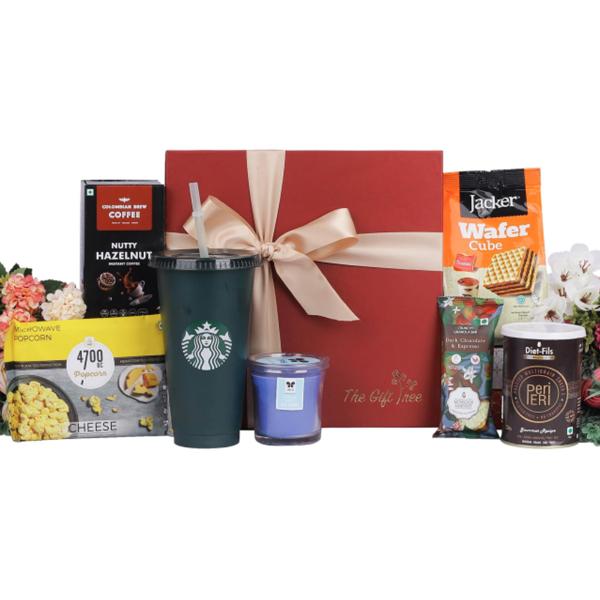 Starbucks Tall Tumbler with Coffee and Snacks Gift Hamper