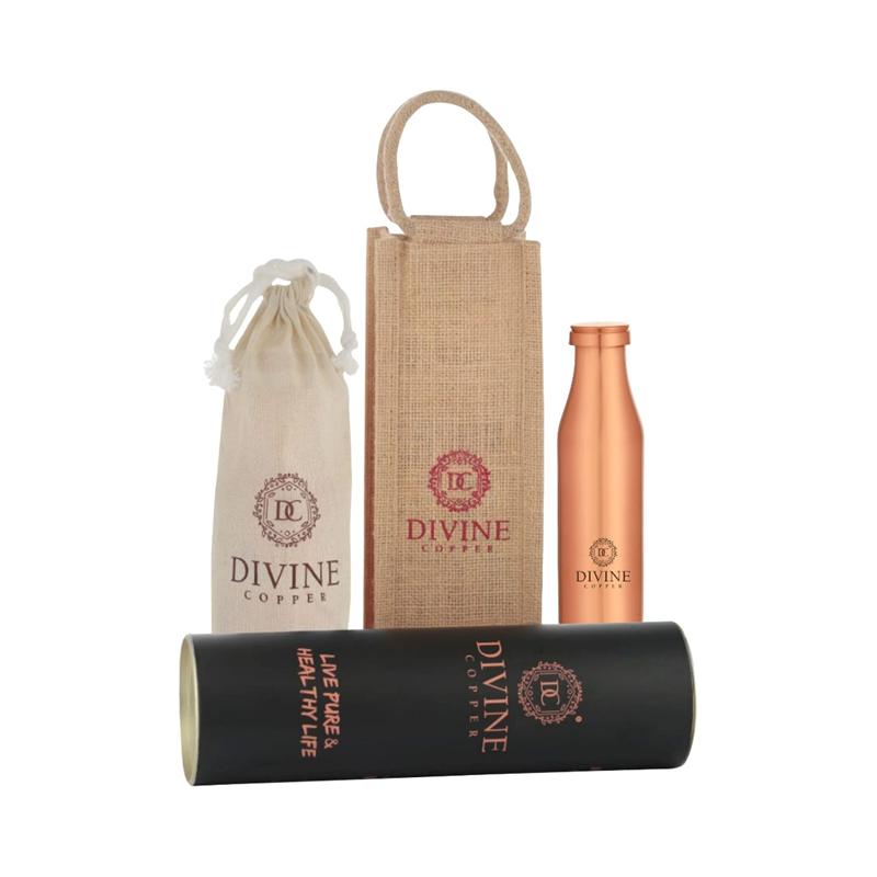 Divine Copper - BMC 950ml Pure Copper Plain Bottle With Free Jute Carry Bag