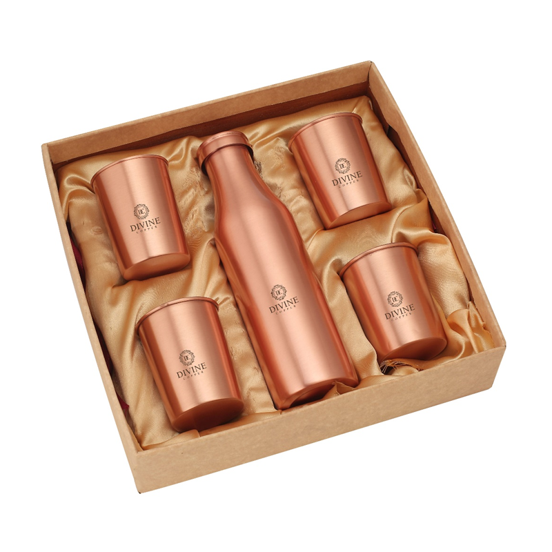 Divine Copper - BMC Copper Bottle With 4 Glass Gift Pack