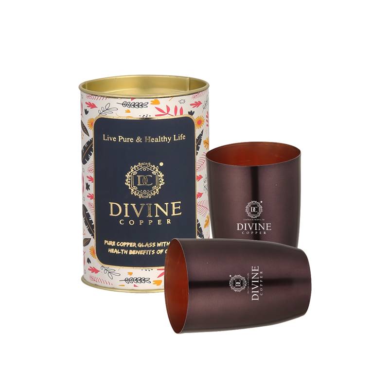 Divine Copper - Pure Copper Dholak Antique Glass Pack Of 2