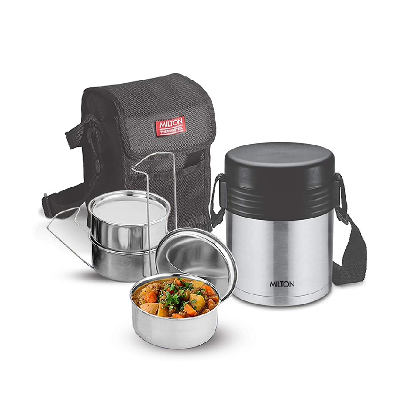 Milton Tuscany 3 Thermosteel Tiffin With Plain Lid- Black