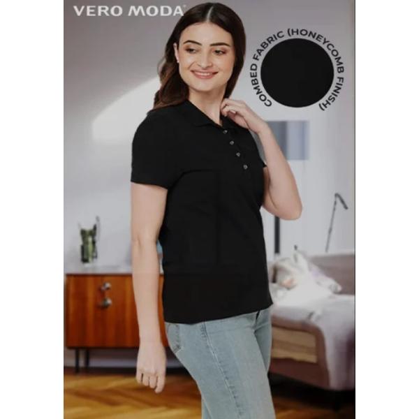 Vero Moda Plain Polo Black T-shirt